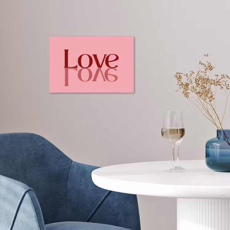 Love - Roze - Spiegeling poster papier klein -sfeer3