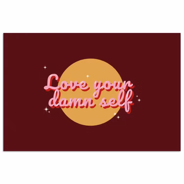 love your damn self - Cirkel - Glitter - Rood poster papier klein -3d