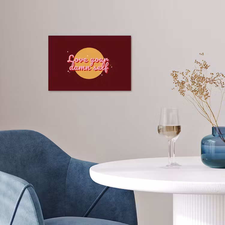 love your damn self - Cirkel - Glitter - Rood poster papier klein -sfeer3