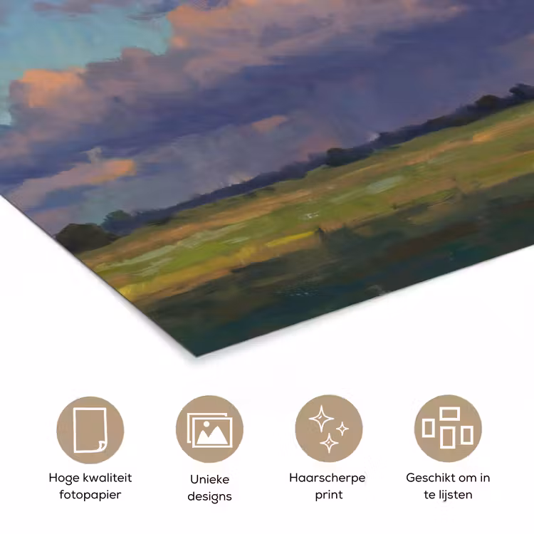 Lucht - Wolken - Landschap - Modern - Oranje poster papier klein -closeup_NL
