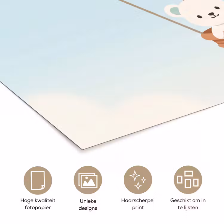Luchtballon - Beren - Pastel poster papier klein -closeup_NL