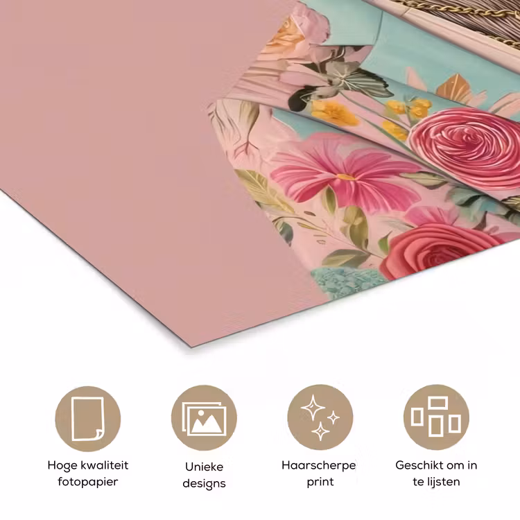 Luiaard - Bloemenprint - Bril - Roze poster papier klein -closeup_NL