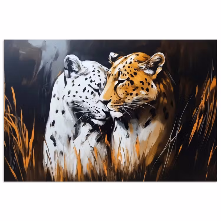 Luipaard - Oranje - Wit - Gras poster papier klein -3d
