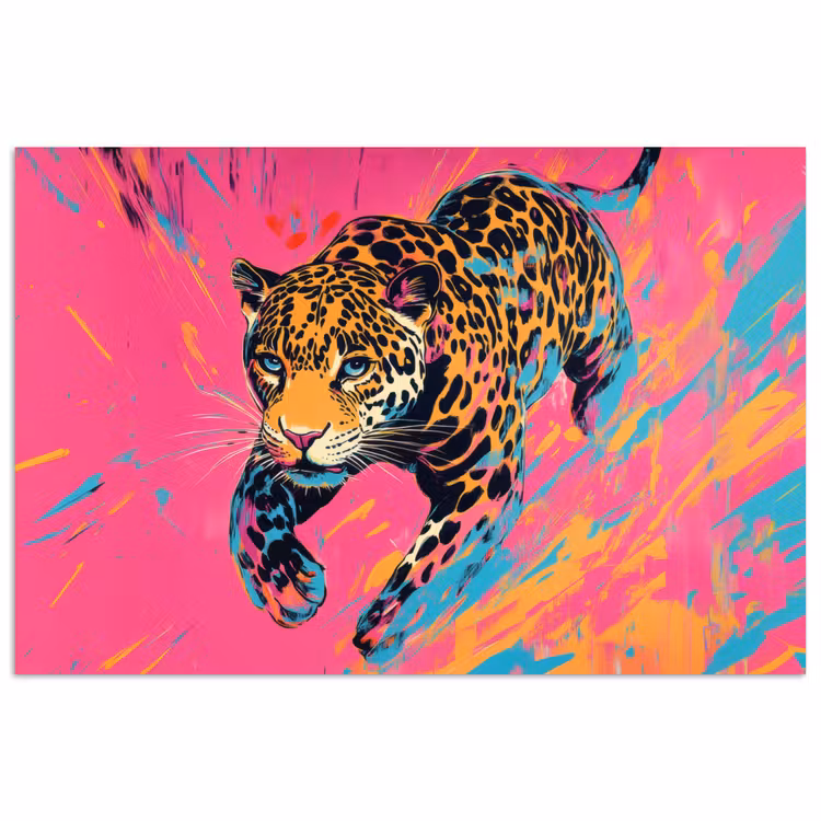 Luipaard - Roze - Oranje - Blauw - Verf poster papier klein -3d