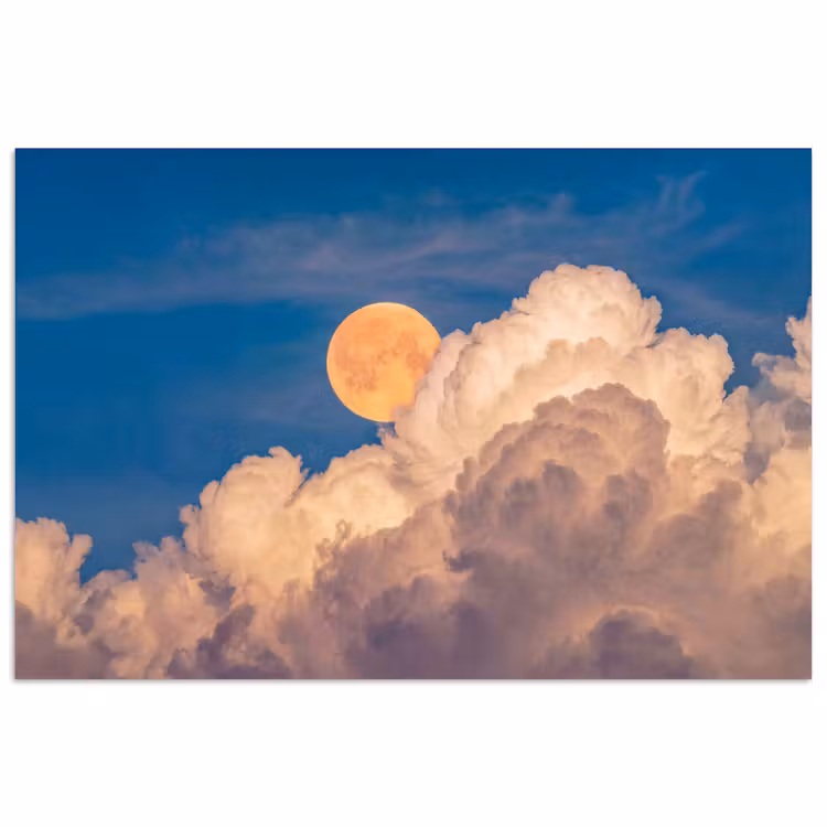 Maan - Wolken - Natuur - Oranje poster papier klein -3d