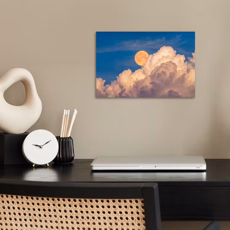 Maan - Wolken - Natuur - Oranje poster papier klein -sfeer1
