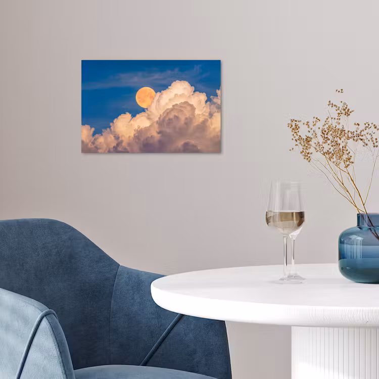 Maan - Wolken - Natuur - Oranje poster papier klein -sfeer3