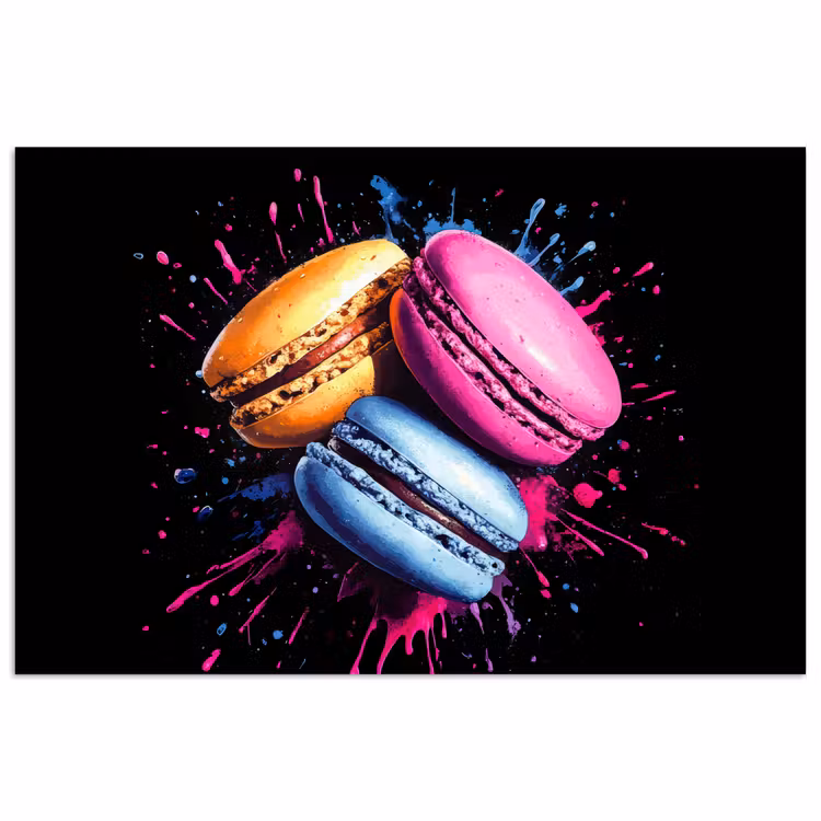 Macarons - Dessert - Graffiti - Kleurrijk - Roze - Blauw - Geel poster papier klein -3d