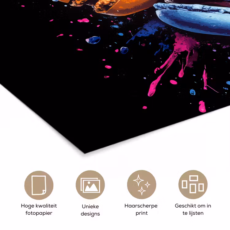 Macarons - Dessert - Graffiti - Kleurrijk - Roze - Blauw - Geel poster papier klein -closeup_NL