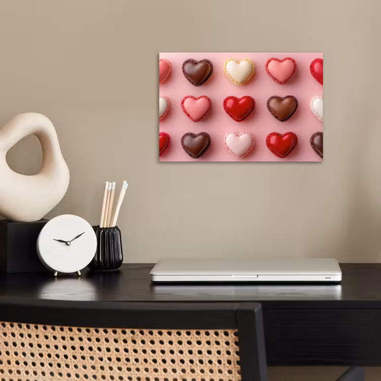 Macarons - Hartjes - Kleurrijk - Roze poster papier klein -sfeer1
