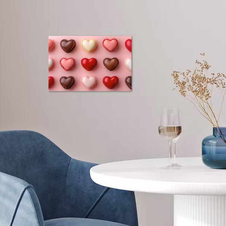 Macarons - Hartjes - Kleurrijk - Roze poster papier klein -sfeer3