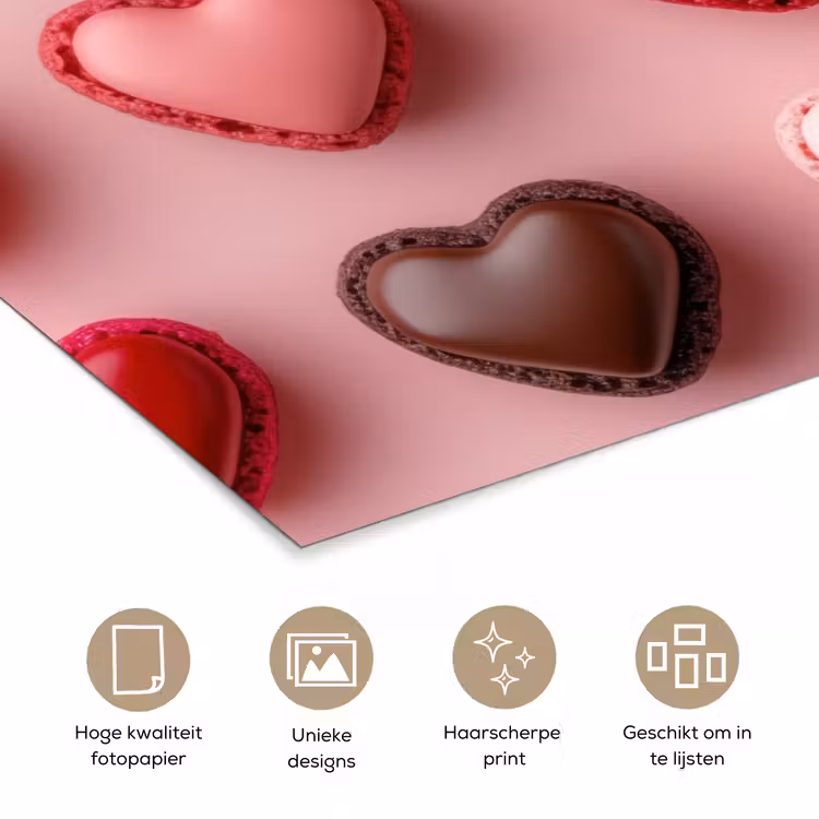 Macarons - Hartjes - Kleurrijk - Roze poster papier klein -closeup_NL