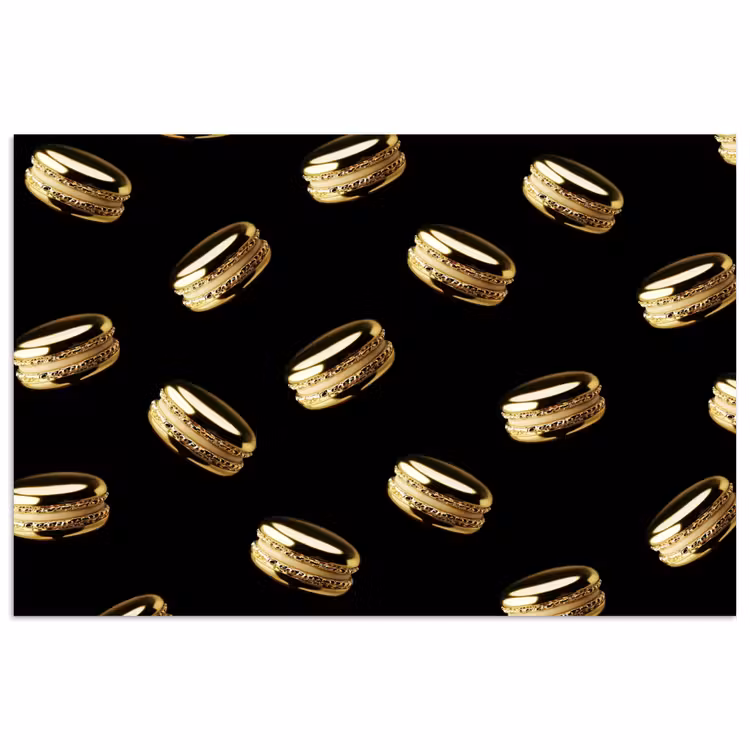 Macarons - Patroon - Goud - Zwart poster papier klein -3d