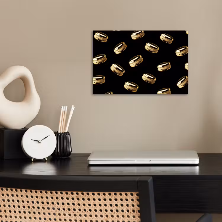 Macarons - Patroon - Goud - Zwart poster papier klein -sfeer1