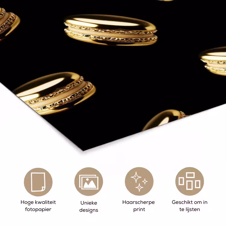 Macarons - Patroon - Goud - Zwart poster papier klein -closeup_NL