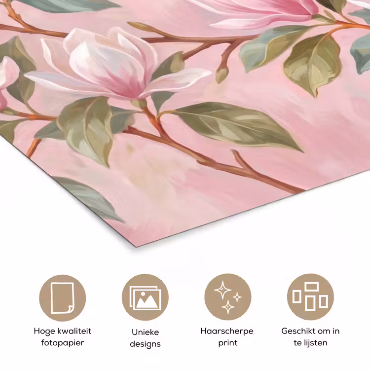 Magnolia's - Patroon - Roze poster papier klein -closeup_NL
