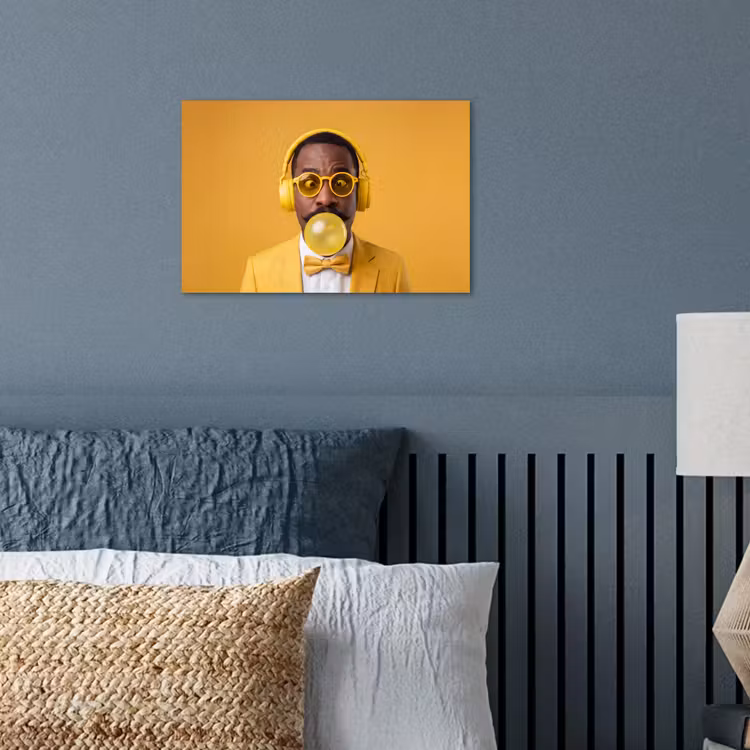 Man - Bubblegum - Portret - Geel - Modern poster papier klein -sfeer2