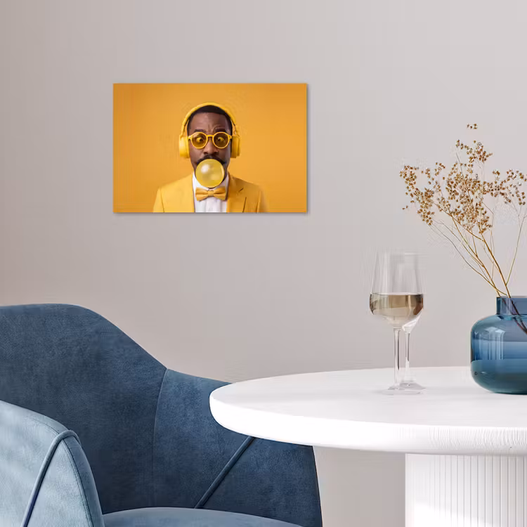 Man - Bubblegum - Portret - Geel - Modern poster papier klein -sfeer3