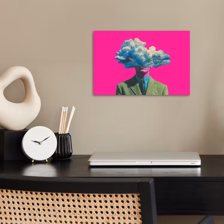 Man - Pak - Wolk - Roze poster papier klein -sfeer1