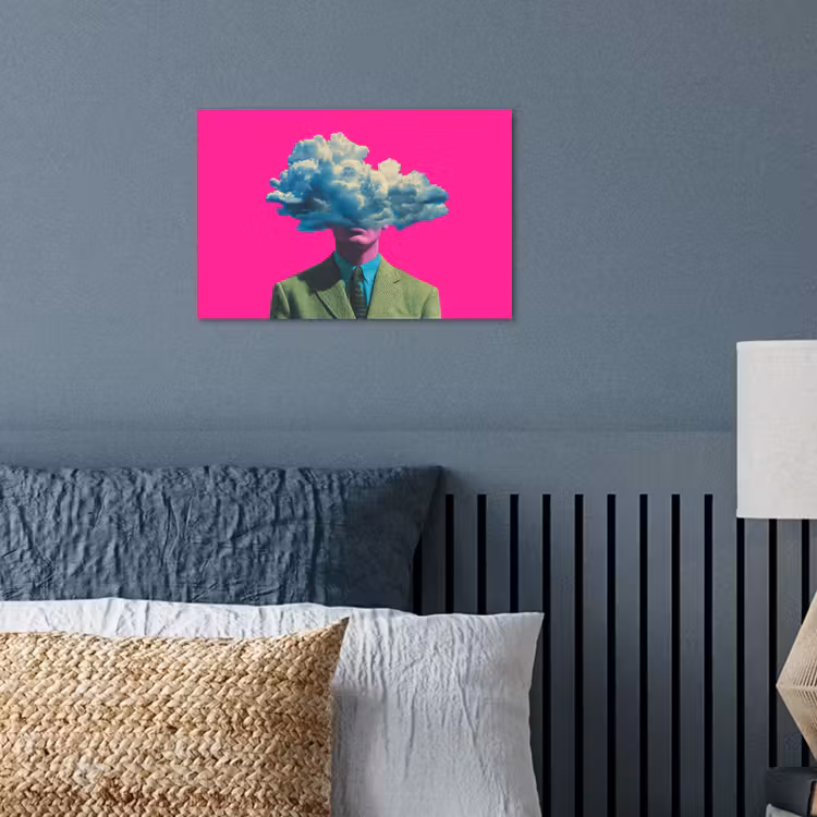 Man - Pak - Wolk - Roze poster papier klein -sfeer2