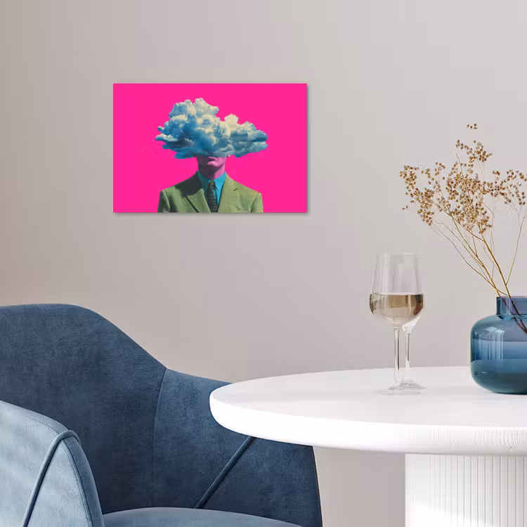 Man - Pak - Wolk - Roze poster papier klein -sfeer3