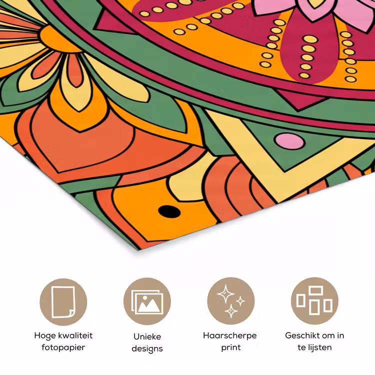 Mandala - Bloemen - Abstract - Kleurrijk poster papier klein -closeup_NL