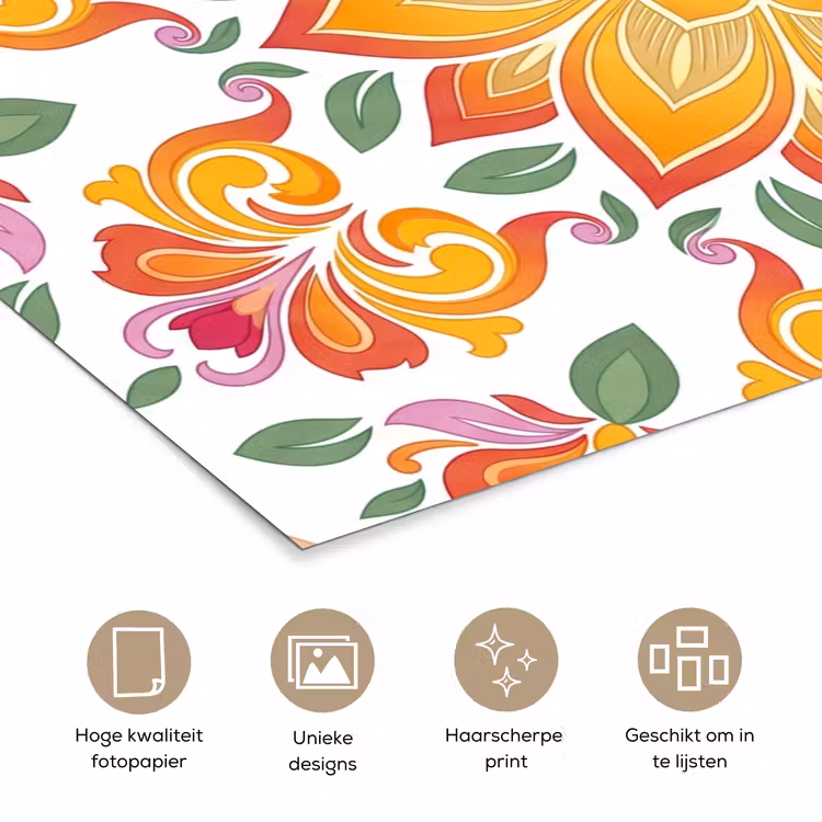 Mandala - Bloemen - Decoratie - Kleurrijk - Abstract poster papier klein -closeup_NL