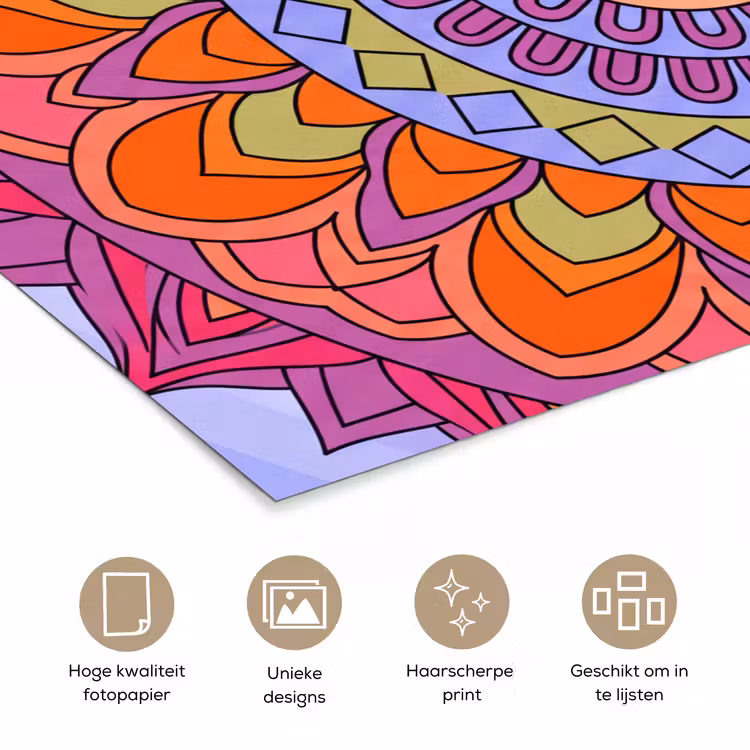 Mandala - Cirkel - Abstract - Kleurrijk - Patroon poster papier klein -closeup_NL