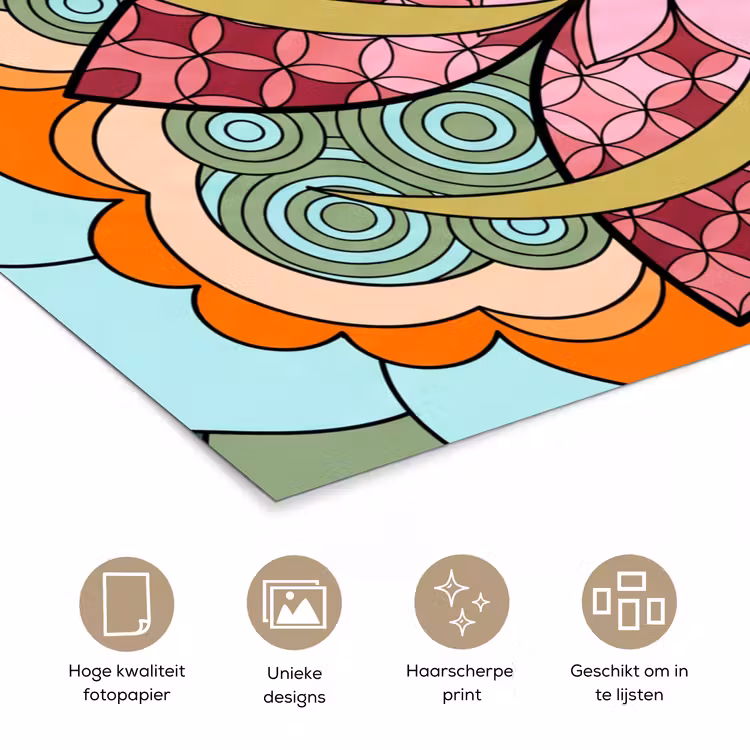 Mandala - Geometrisch - Kunst - Decoratief - Kleurrijk poster papier klein -closeup_NL