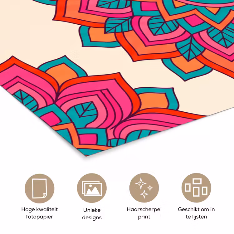 Mandala - Patroon - Abstract - Kleurrijk - Modern poster papier klein -closeup_NL