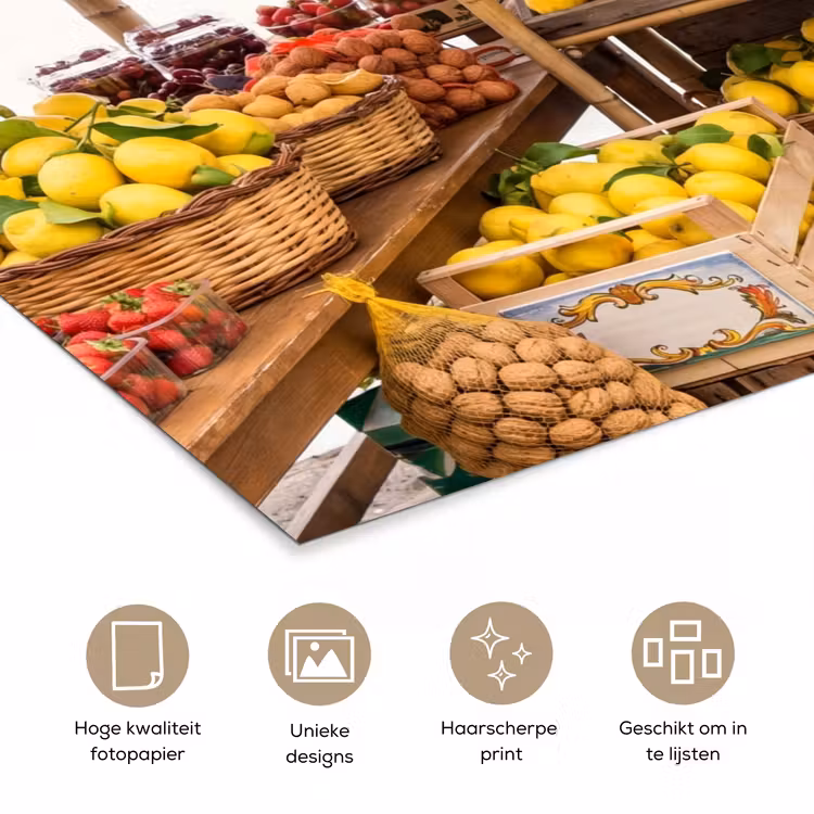 Poster - Marktkraam - Fruit - Vers - Marktkraam - Fruit - Vers poster papier klein