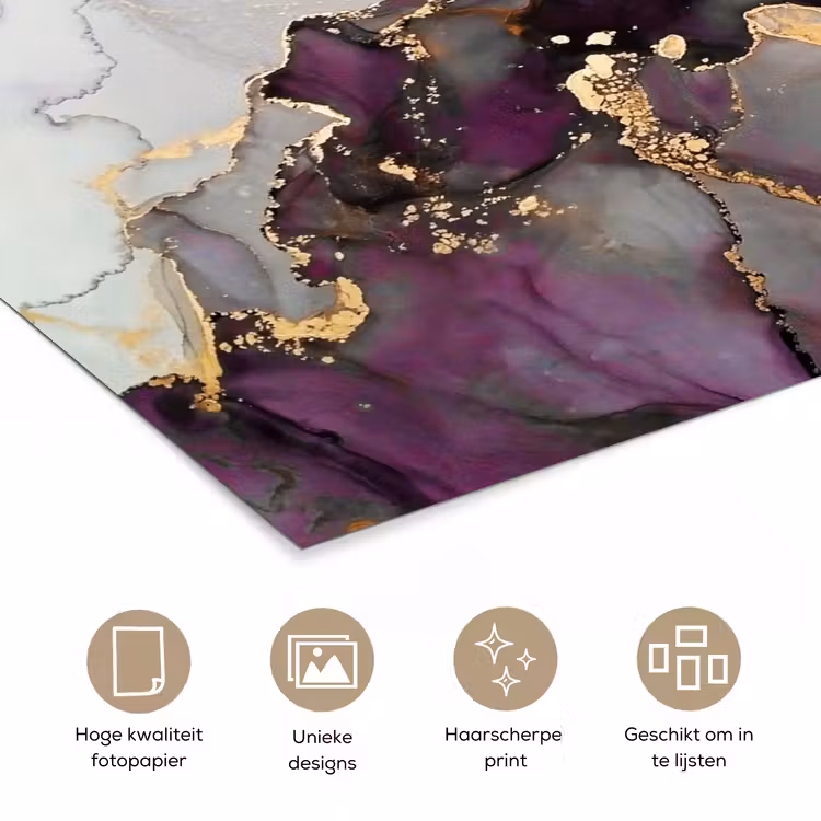 Marmer - Abstract - Goud - Paars poster papier klein -closeup_NL