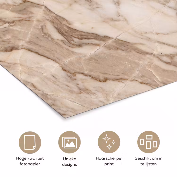 Marmer - Aderen - Textuur - Beige - Modern poster papier klein -closeup_NL