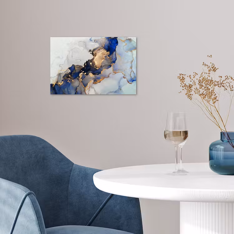 Marmer - Blauw - Goud poster papier klein -sfeer3