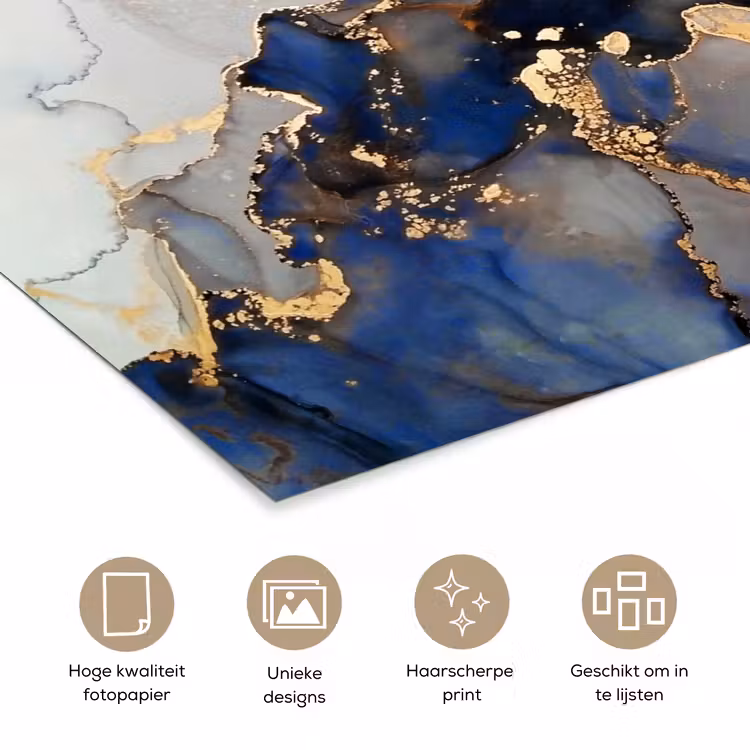Marmer - Blauw - Goud poster papier klein -closeup_NL