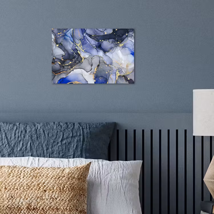 Marmer - Goud - Abstract - Blauw poster papier klein -sfeer2