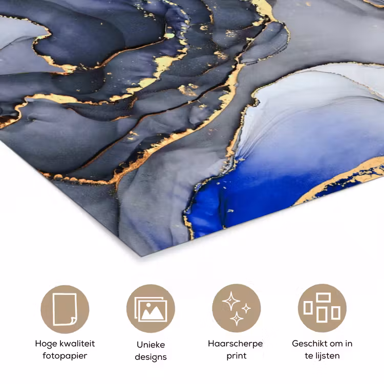 Marmer - Goud - Abstract - Blauw poster papier klein -closeup_NL