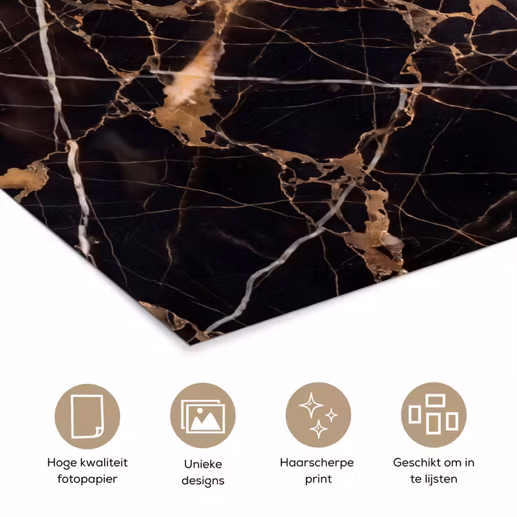 Marmer - Goud - Abstract - Zwart poster papier klein -closeup_NL