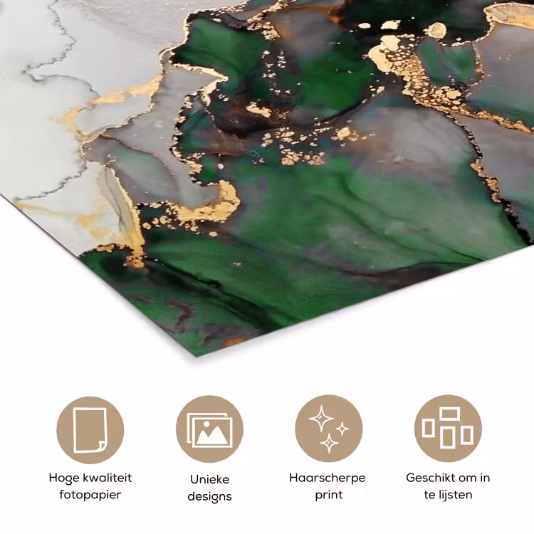 Marmer - Goud - Groen - Luxe poster papier klein -closeup_NL