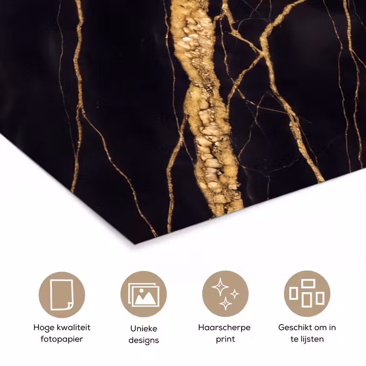 Marmer - Goud - Textuur - Abstract - Zwart poster papier klein -closeup_NL