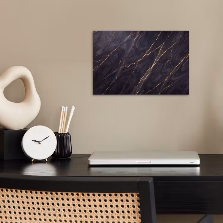 Marmer - Goudaders - Abstract - Modern - Zwart poster papier klein -sfeer1