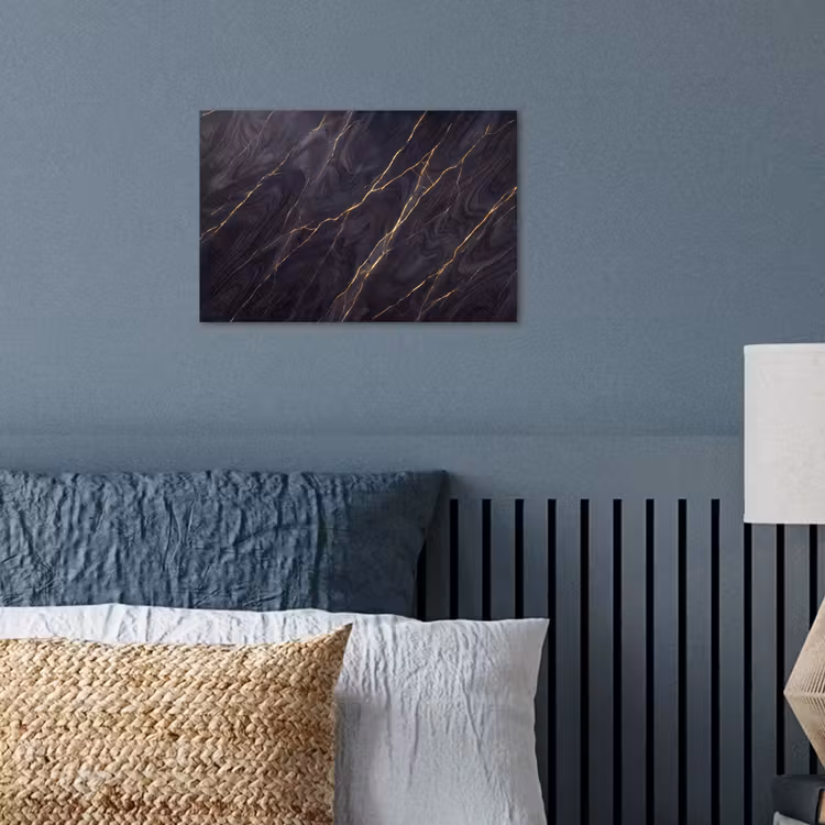 Marmer - Goudaders - Abstract - Modern - Zwart poster papier klein -sfeer2