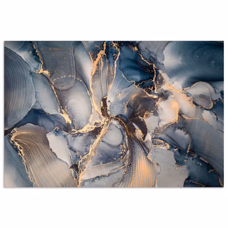 Marmer - Grijs - Blauw - Luxe - Goud poster papier klein -3d