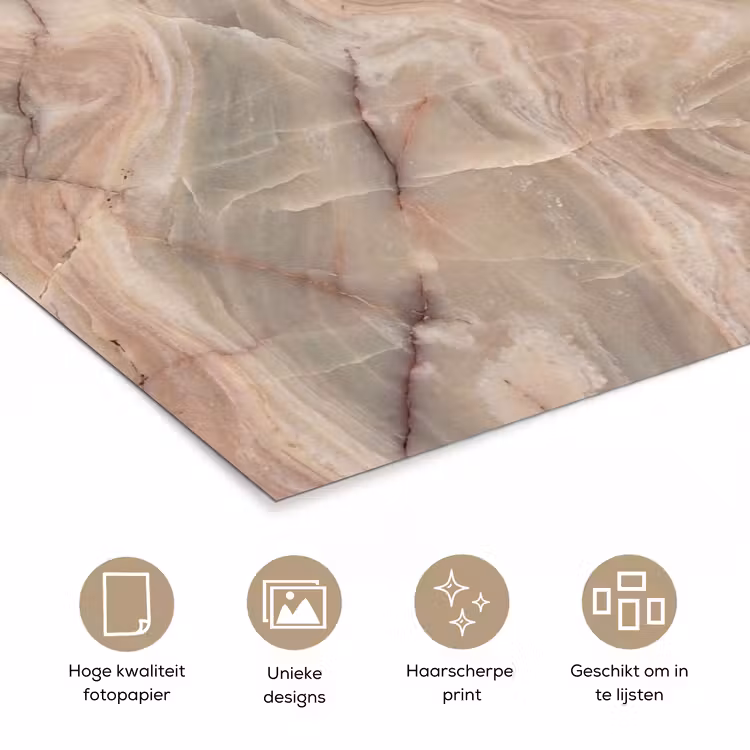 Marmer - Patroon - Abstract - Beige - Groen poster papier klein -closeup_NL
