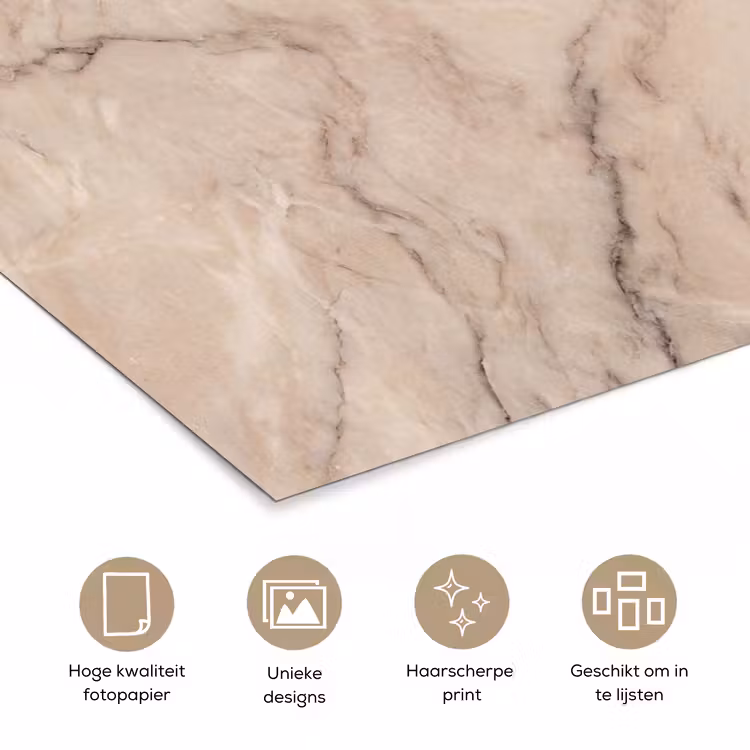Marmer - Patroon - Abstract - Modern - Beige poster papier klein -closeup_NL