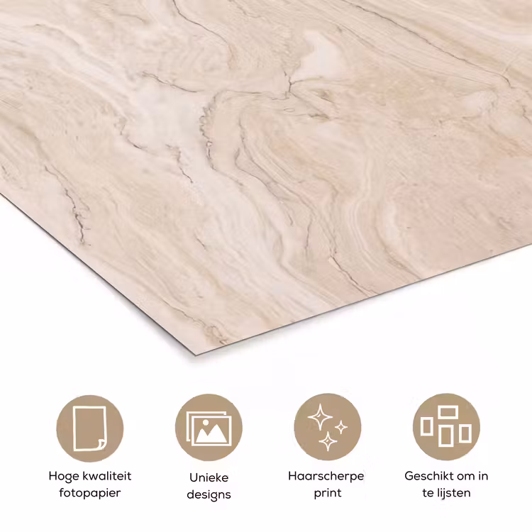 Marmer - Patroon - Beige - Steen - Abstract poster papier klein -closeup_NL
