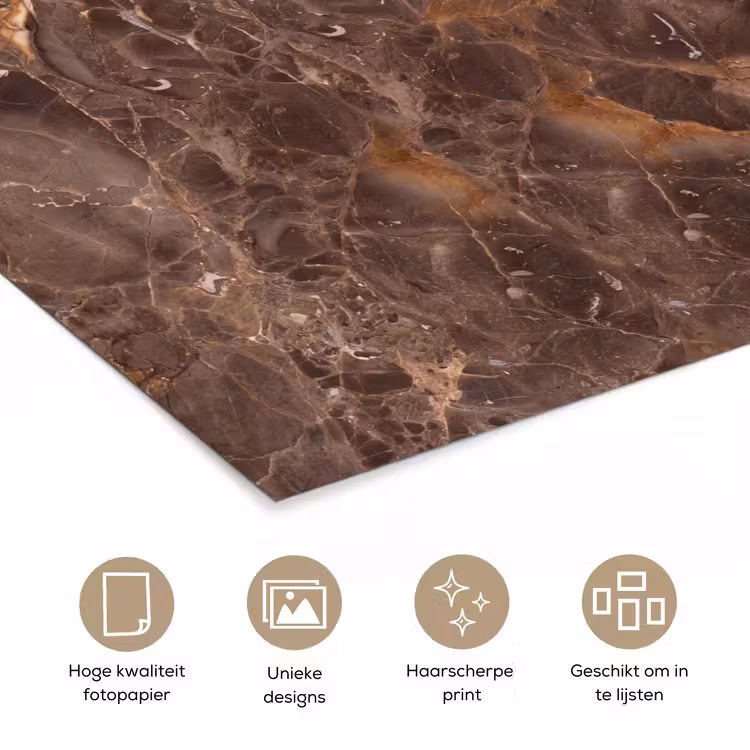 Marmer - Patroon - Natuur - Bruin - Goud poster papier klein -closeup_NL