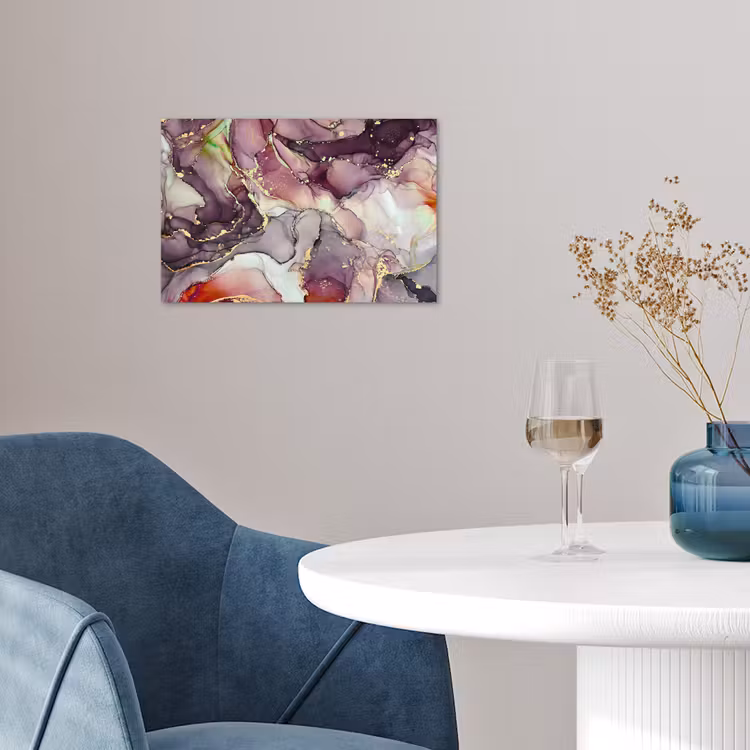 Marmer - Rood - Paars - Goud poster papier klein -sfeer3