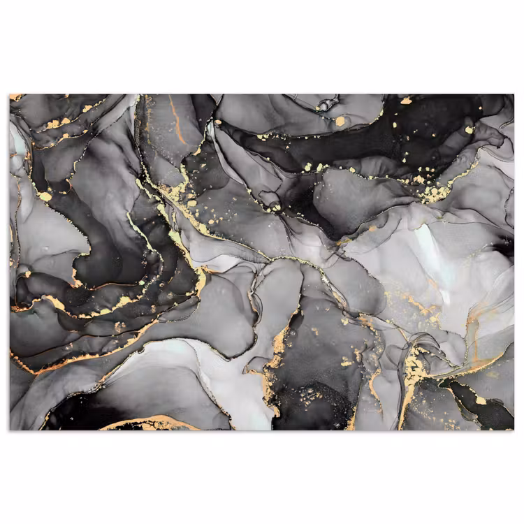 Marmer - Zwart - Goud - Grijs poster papier klein -3d