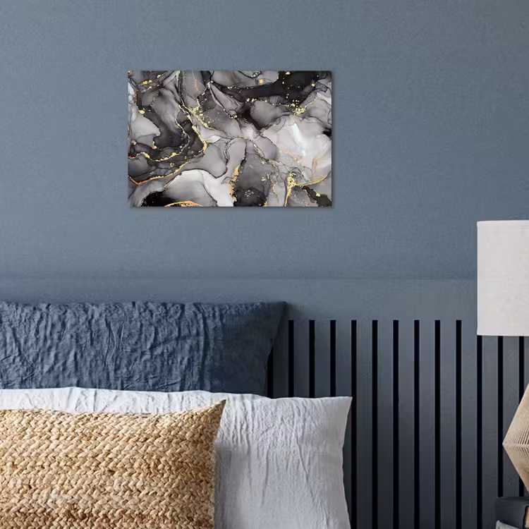 Marmer - Zwart - Goud - Grijs poster papier klein -sfeer2